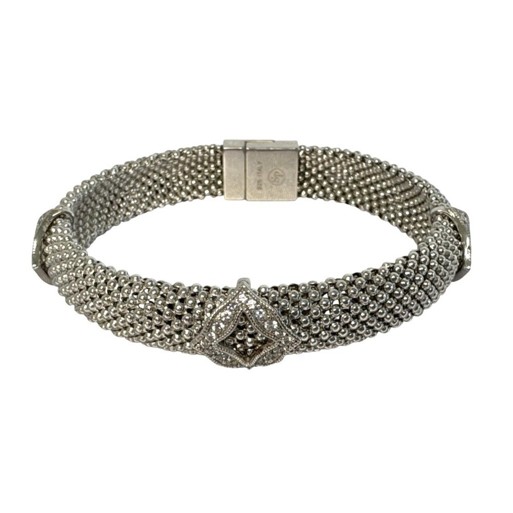 .925 Silver Mesh Diamond-Accented Bracelet With Magnetic Clasp